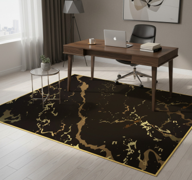 Tappeto vinile ufficio texture marmo nero oro - TenStickers