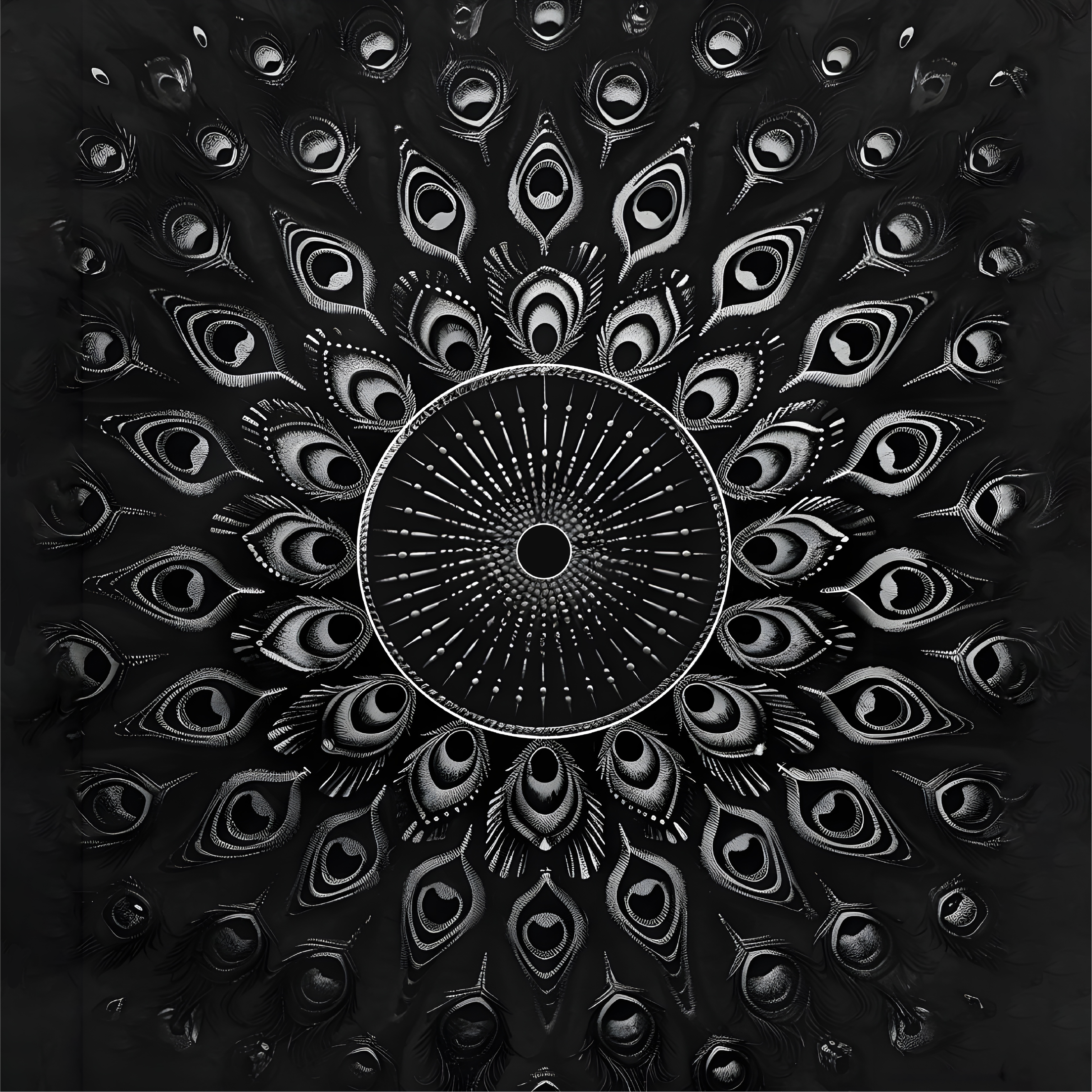 Tappeto vinile nero piume di pavone - TenStickers