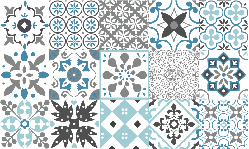 Tappeto pvc cucina mosaico blu - TenStickers