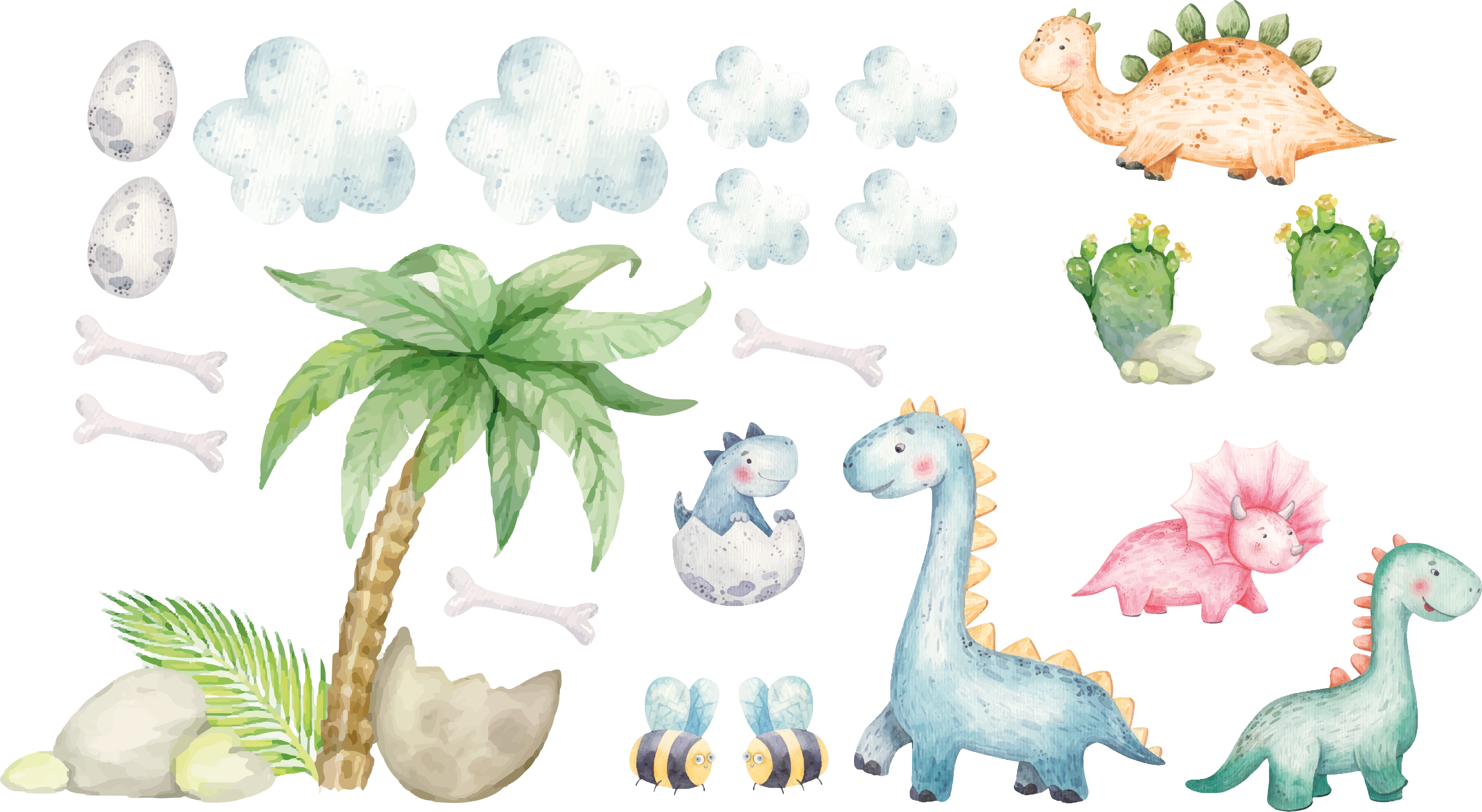 Tappeto vinile animali dinosauri acquerello carini - TenStickers