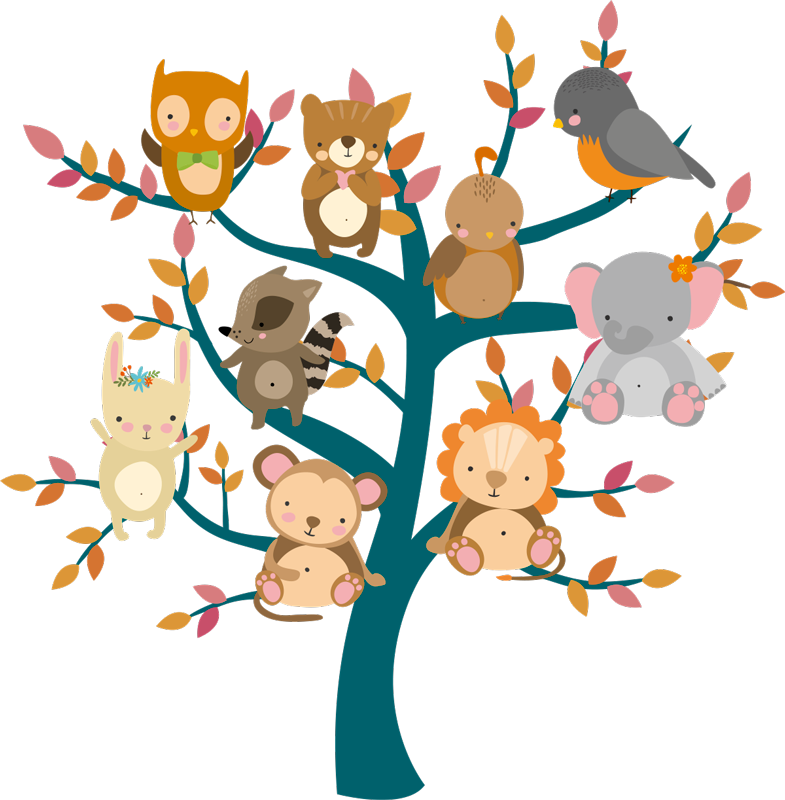 Tappeto vinile animali albero con cuccioli - TenStickers