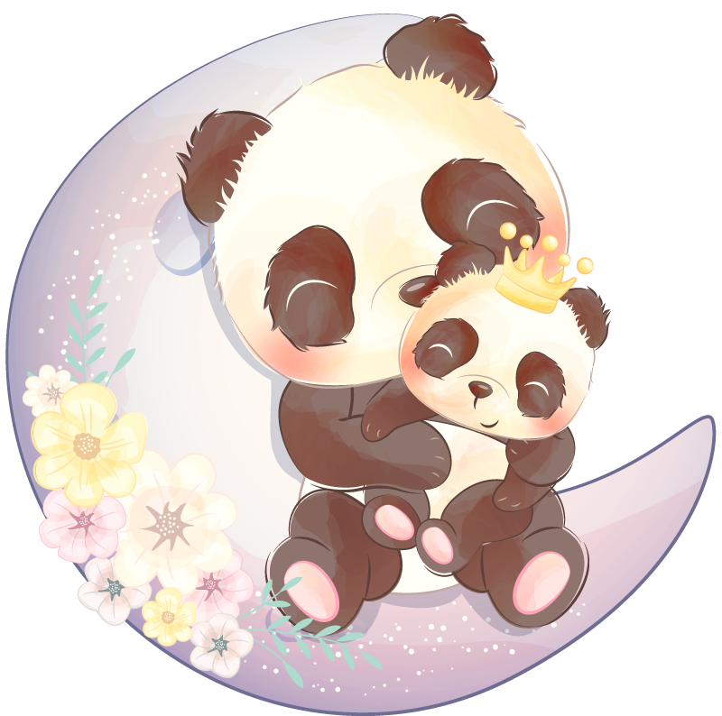 Tappeto vinile animali due panda sulla luna - TenStickers