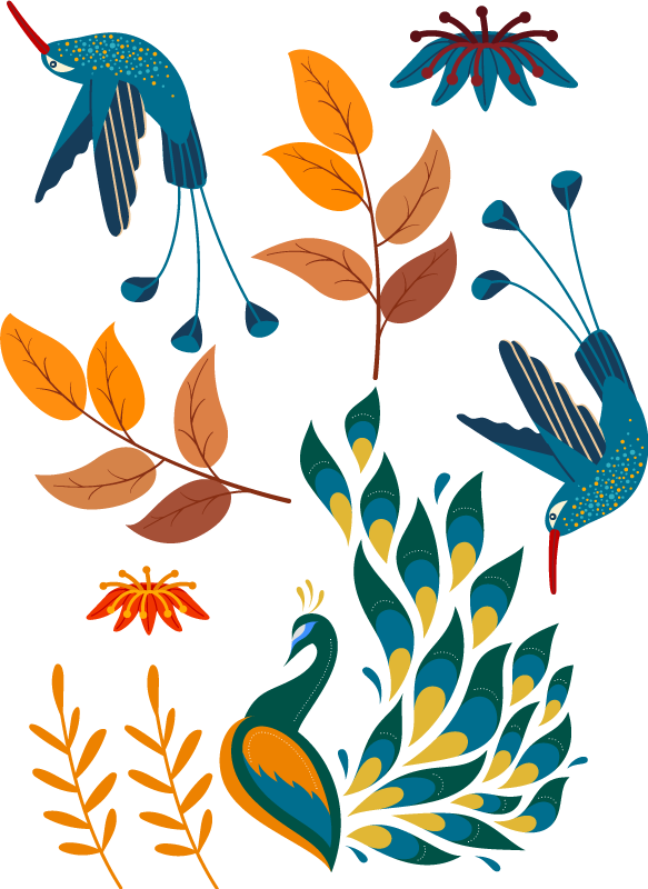 Tappeto vinile animali uccelli e piante stile tengango - TenStickers