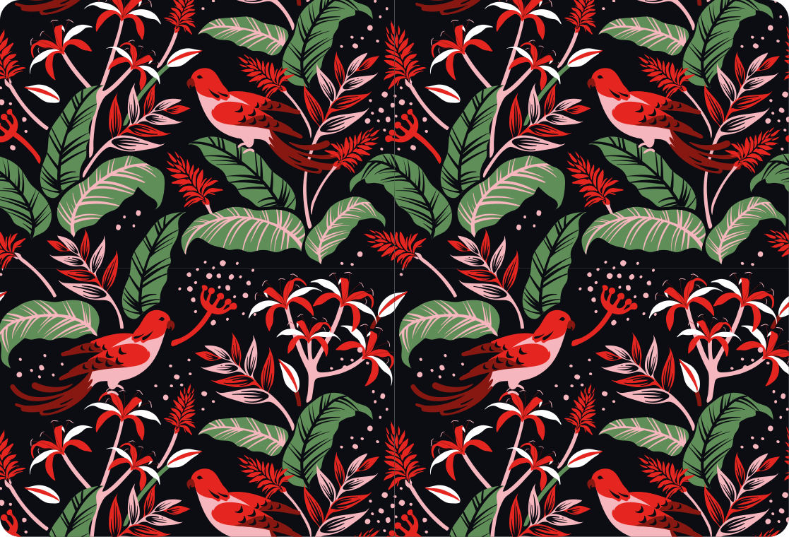 Tappeto vinile animali motivo foglie rosse e rosa - TenStickers