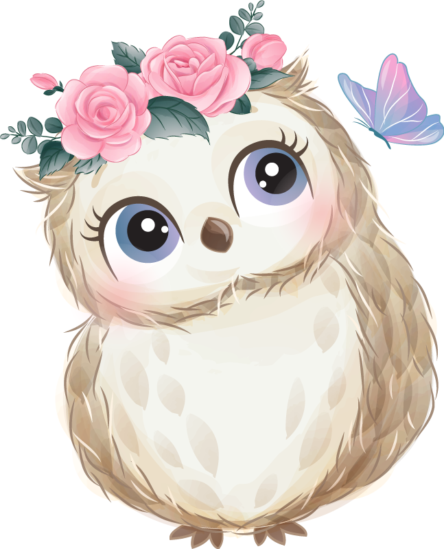 Tappeto vinile animali gufo baby e fiori - TenStickers