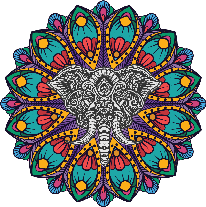 Tappeto vinile animali mandala elefante colorato - TenStickers