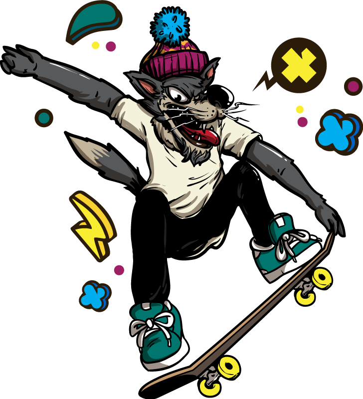 Tappeto vinile animali lupo sullo skate - TenStickers