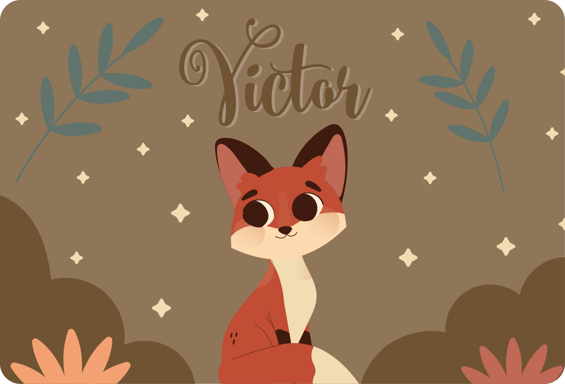 Tappeto vinile animali volpe carina per bambino con nome - TenStickers