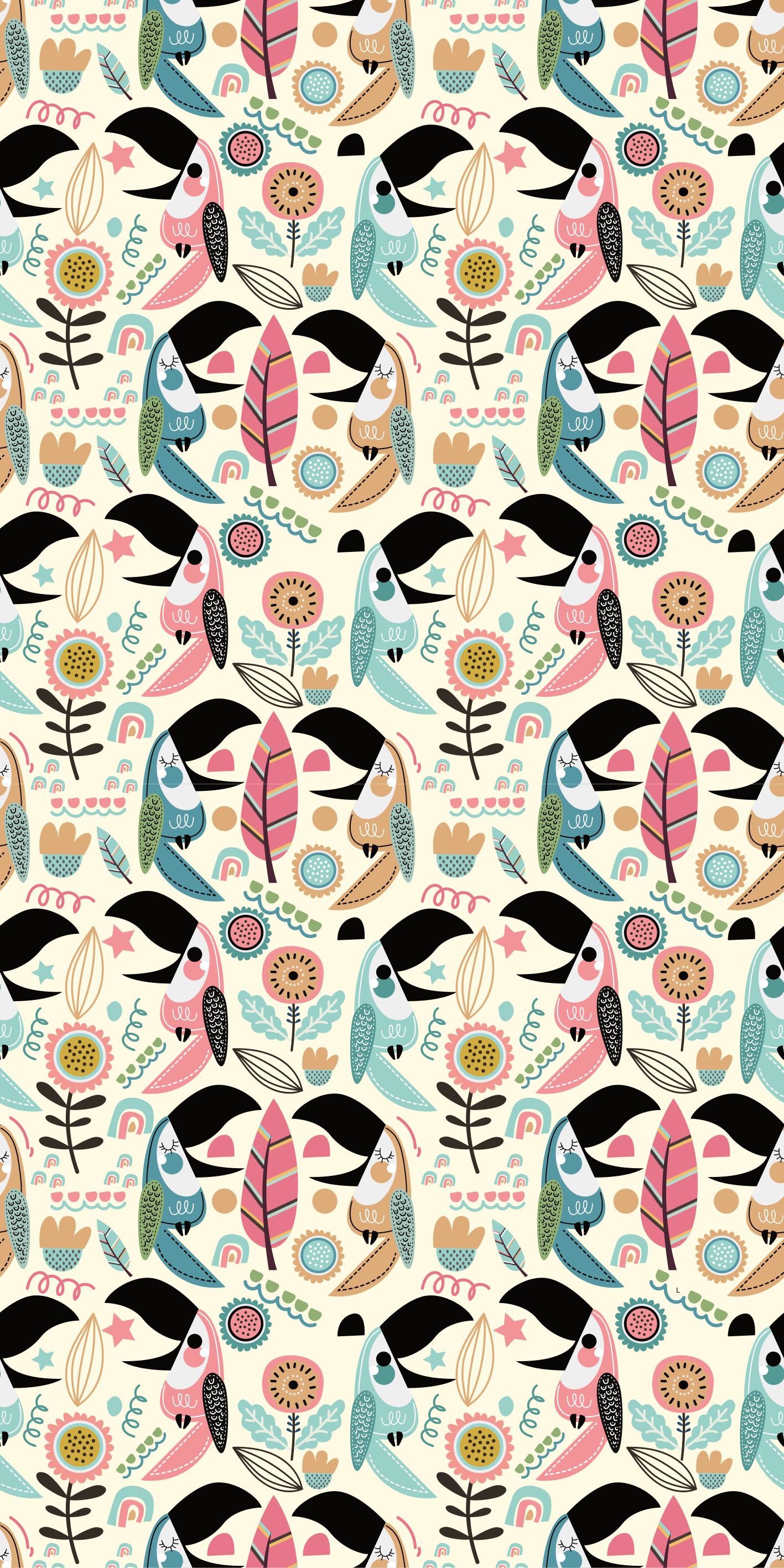 Tappeto vinile animali foglie pastello nordiche blu - TenStickers