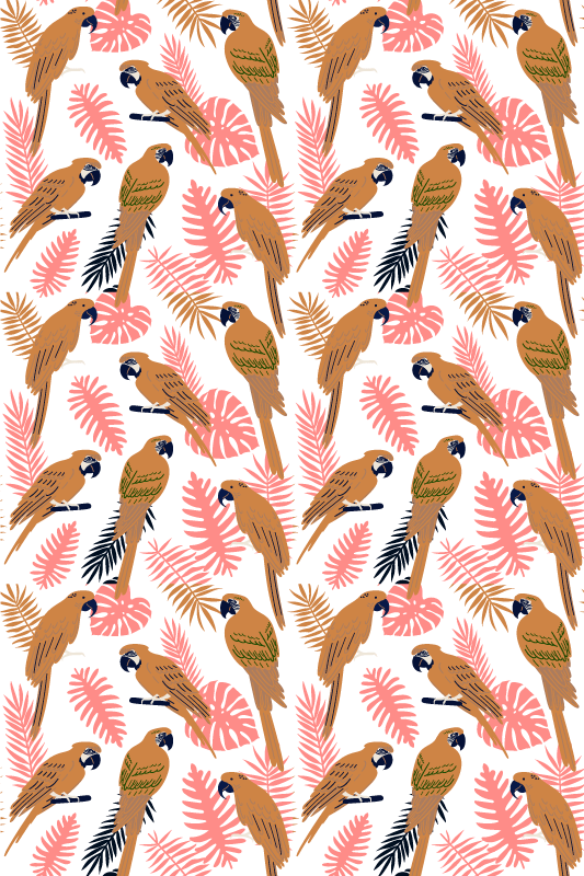 Tappeto vinile animali pappagalli arancioni e fiori rosa - TenStickers