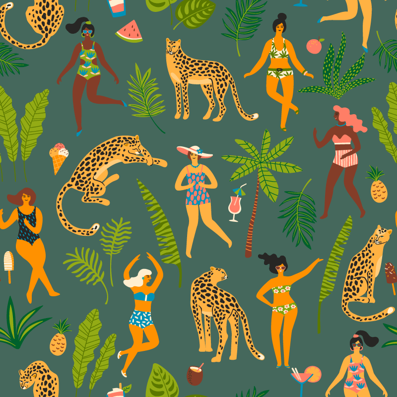 Tappeto vinile animali donne e sfondo leopardo - TenStickers