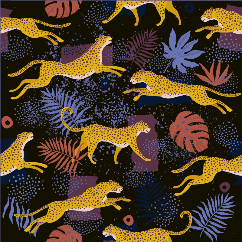 Tappeto vinile animali foglie tropicali e leopardi - TenStickers