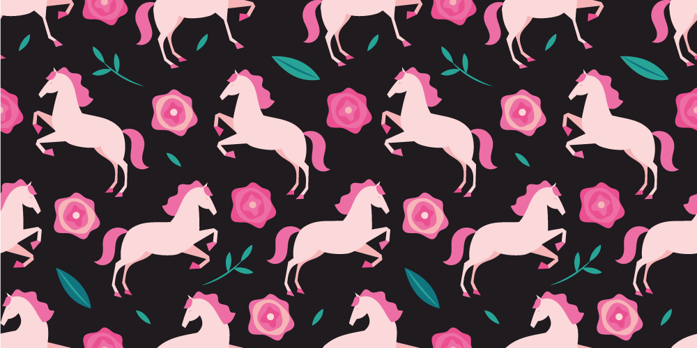 Tappeto vinile animali fiori e piante con cavalli - TenStickers