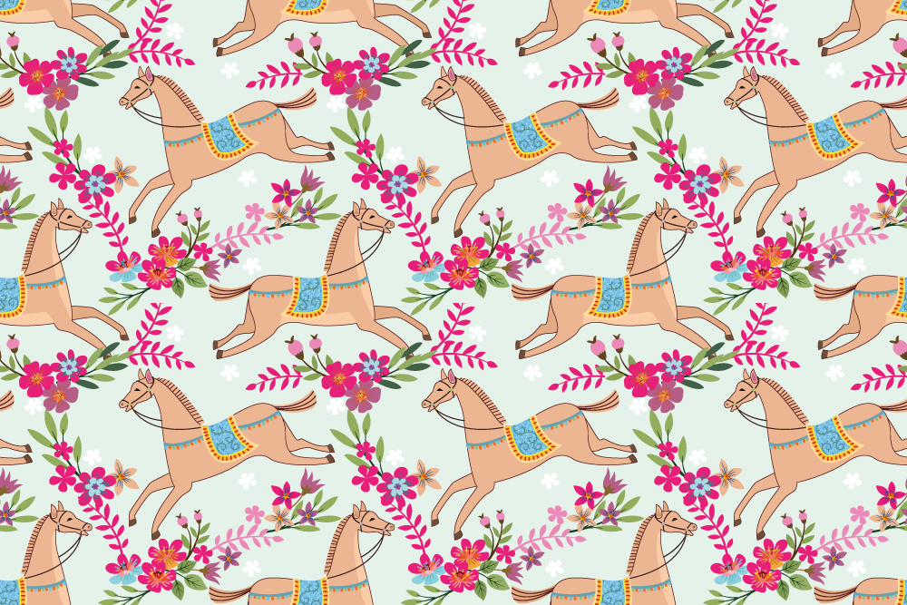 Tappeto vinile animali motivo cavallo fiori rosa - TenStickers