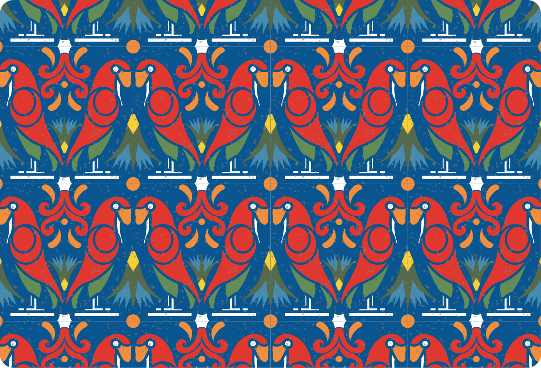 Tappeto vinile animali design floreale su sfondo blu - TenStickers