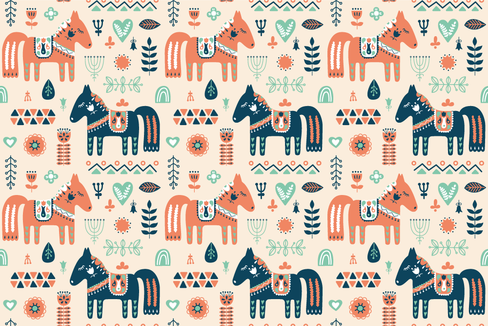 Tappeto vinile animali foglie nordiche su sfondo beige - TenStickers