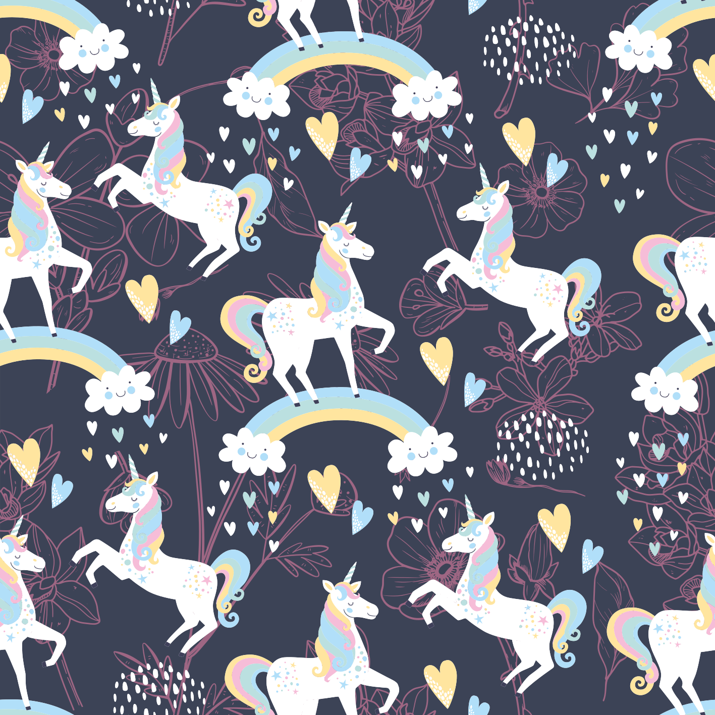 Tappeto vinile animali unicorni rosa floreale - TenStickers