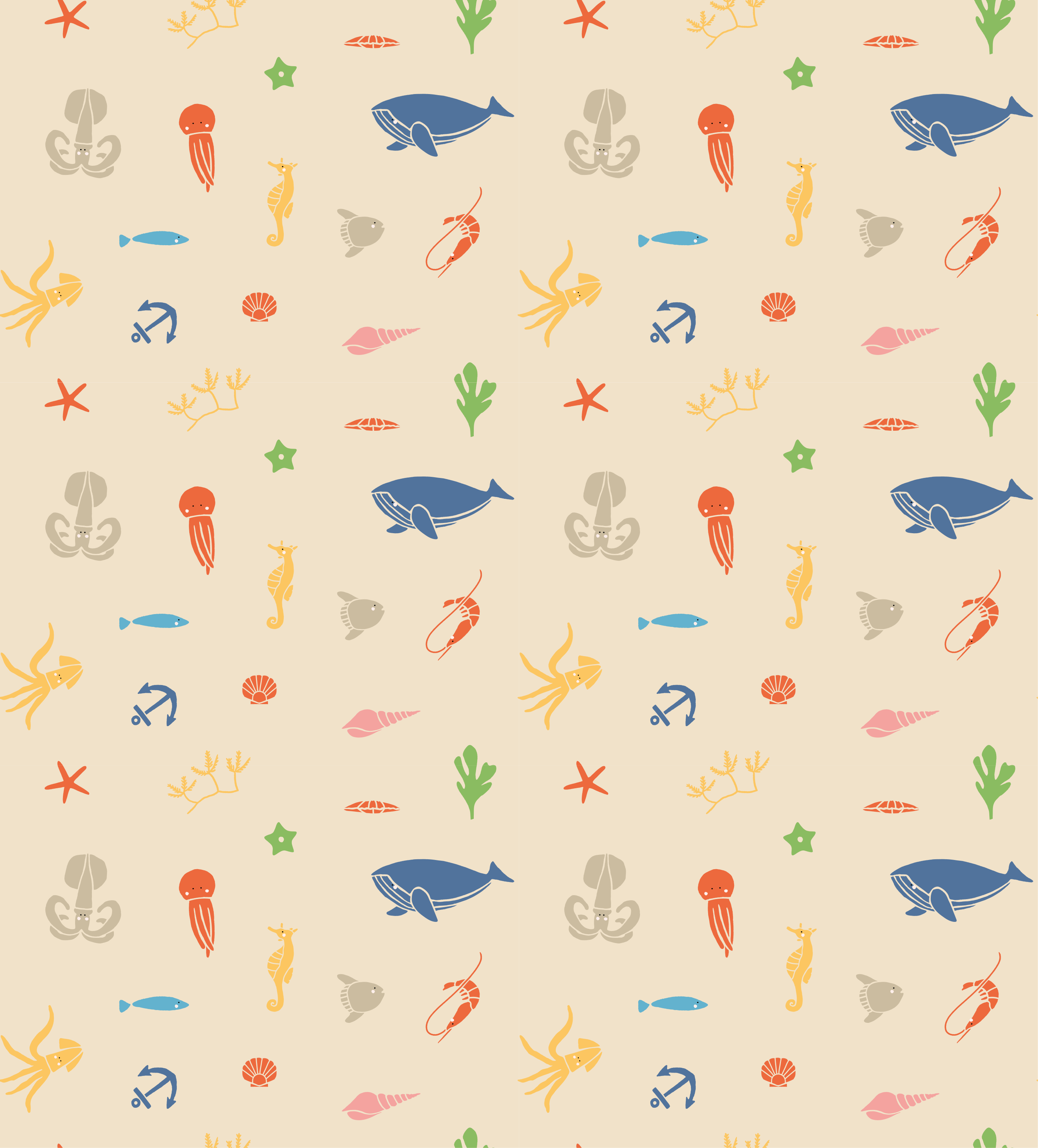 Tappeto vinile animali animali marini su fondo beige chiaro - TenStickers