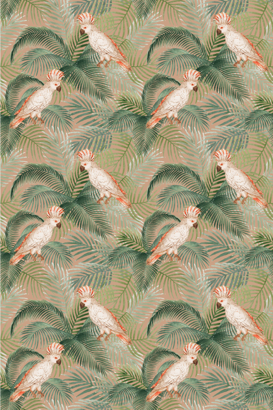 Tappeto vinile animali pappagalli bianchi su palme beige - TenStickers