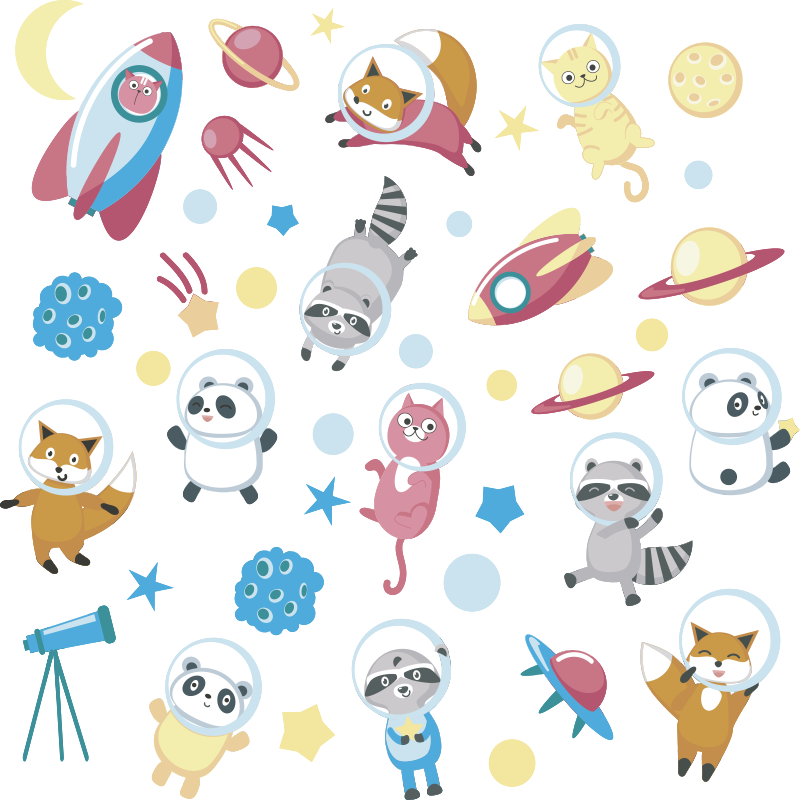 Tappeto vinile animali astronauti carini - TenStickers