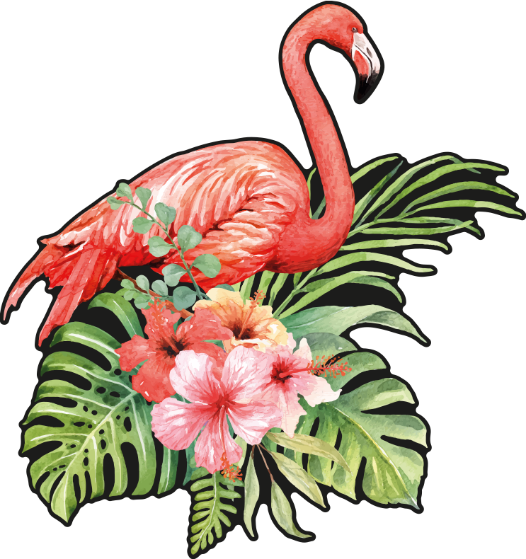 Tappeto vinile animali flamingo con fiori - TenStickers