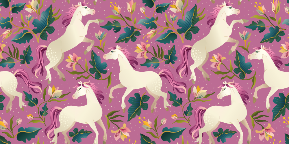 Tappeto vinile animali design cavallo floreale rosa - TenStickers