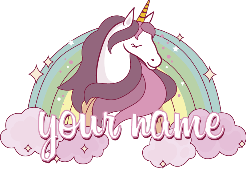 Tappeto vinile animali unicorno rosa con nome - TenStickers