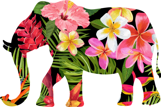 Tappeto vinile animali elefante floreale silhouette - TenStickers