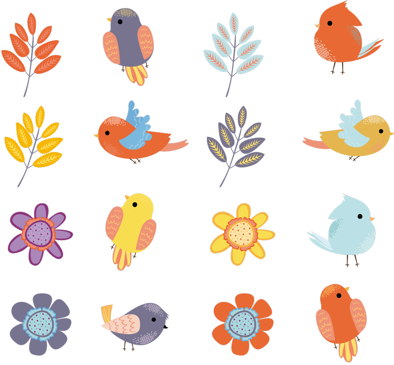 Tappeto vinile fiori set di uccelli primaverili - TenStickers
