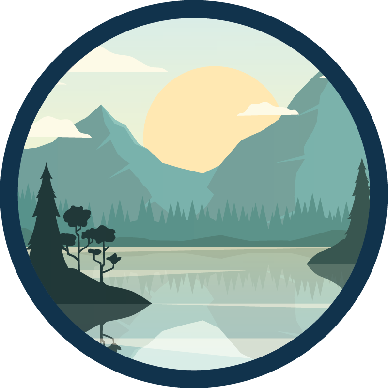 Tappeto vinile fiori silhouette montagna e lago - TenStickers