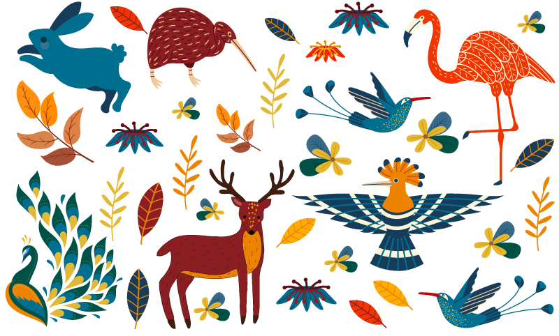 Tappeto vinile fiori animali e piante stile tengango - TenStickers