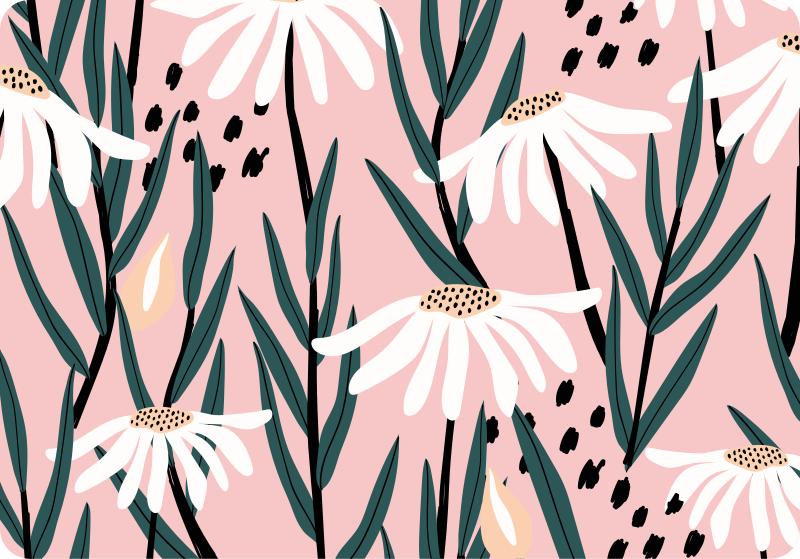 Tappeto vinile fiori fiori di margherita su sfondo rosa - TenStickers