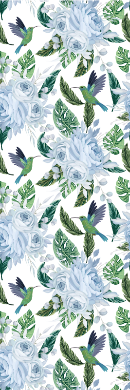 Tappeto vinile fiori giardino blu con uccelli - TenStickers
