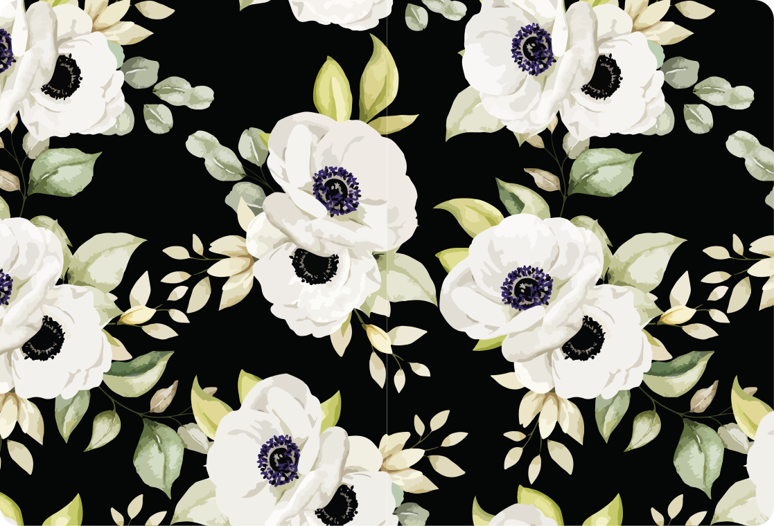 Tappeto vinile fiori stile elegante nero - TenStickers