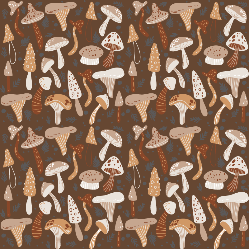 Tappeto vinile fiori funghi di bosco su sfondo marrone - TenStickers