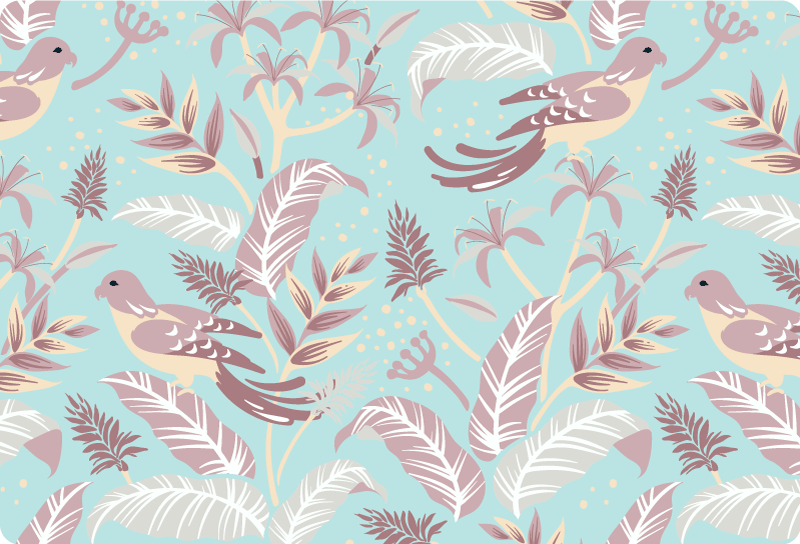 Tappeto vinile fiori motivo floreale blu e rosa - TenStickers