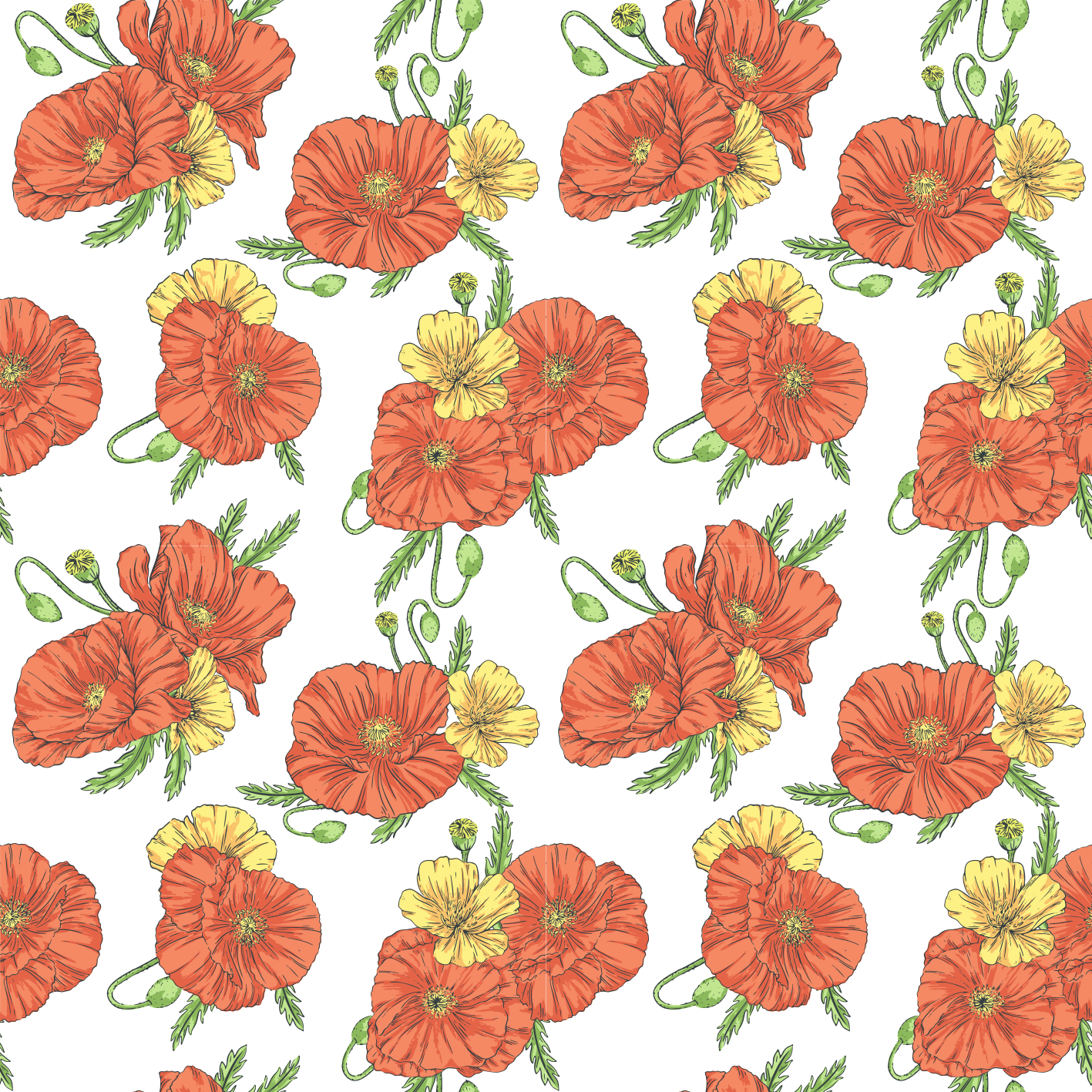Tappeto vinile fiori fiori di papavero su sfondo bianco - TenStickers