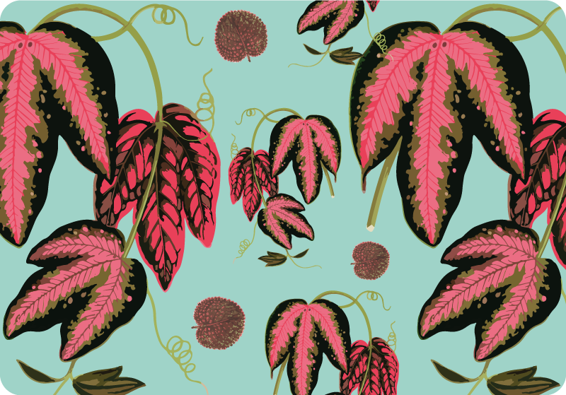 Tappeto vinile fiori verde e rosso maranta - TenStickers
