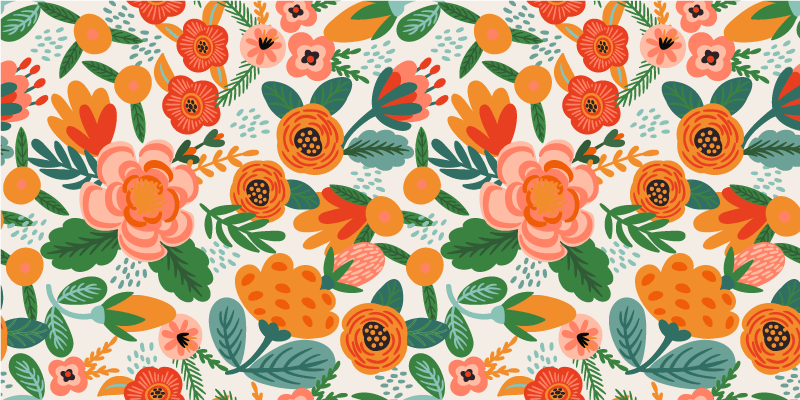 Tappeto vinile fiori stile popolare rosso e arancio - TenStickers