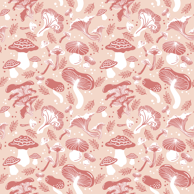 Tappeto vinile fiori funghi di bosco su sfondo beige - TenStickers