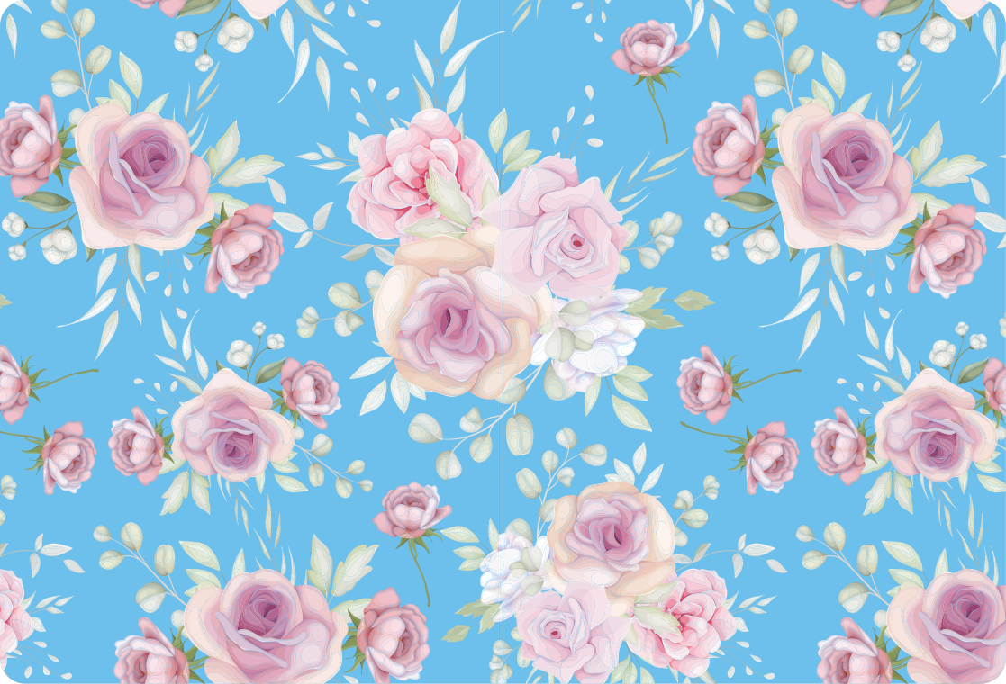 Tappeto vinile fiori rose su sfondo blu - TenStickers