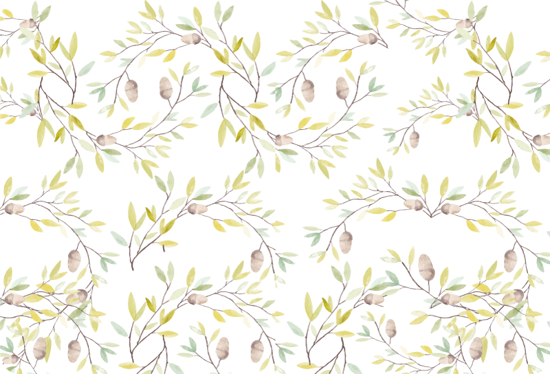 Tappeto vinile fiori motivo foglie verdi acquerello - TenStickers