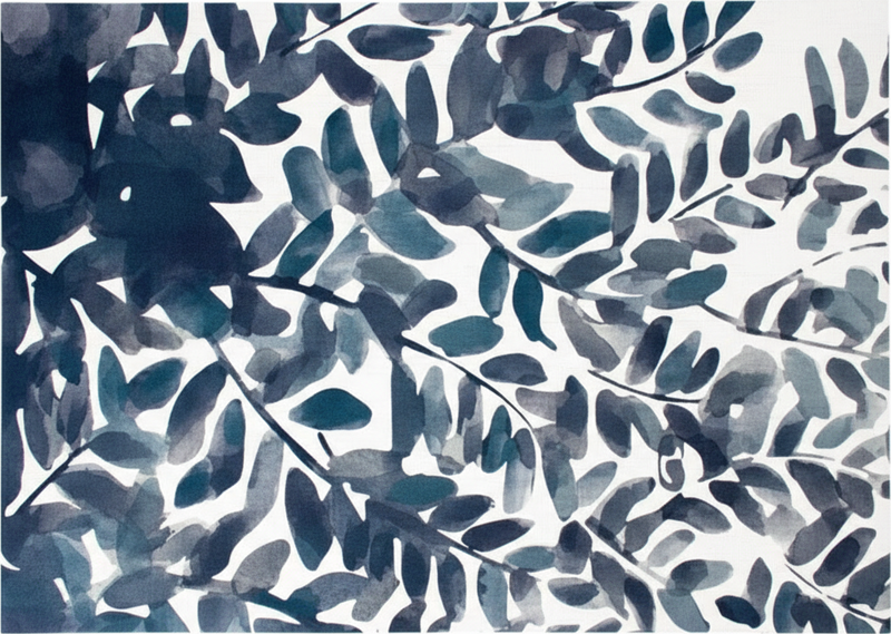 Tappeto vinile fiori motivo foglie acquerello blu - TenStickers