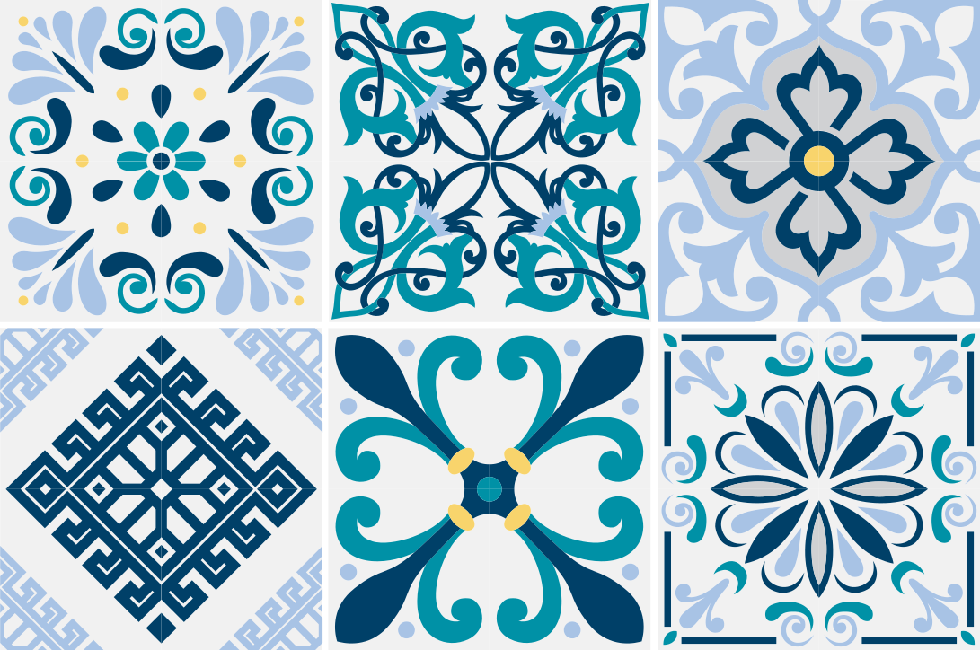 Tappeto pvc cucina piastrelle blu a fiori - TenStickers