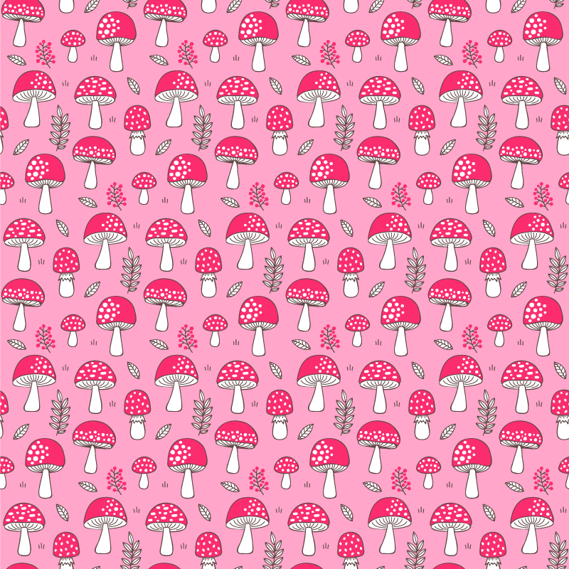 Tappeto vinile fiori funghi e piante su sfondo rosa - TenStickers