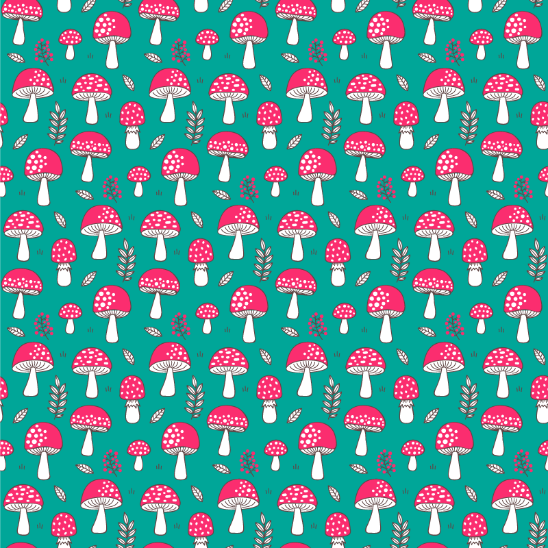 Tappeto vinile fiori funghi classici su sfondo turchese - TenStickers