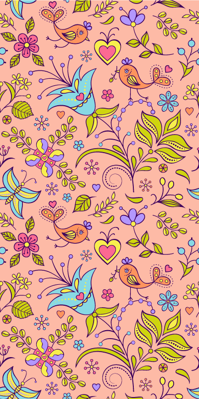 Tappeto vinile fiori motivo floreale con uccelli e farfalle - TenStickers