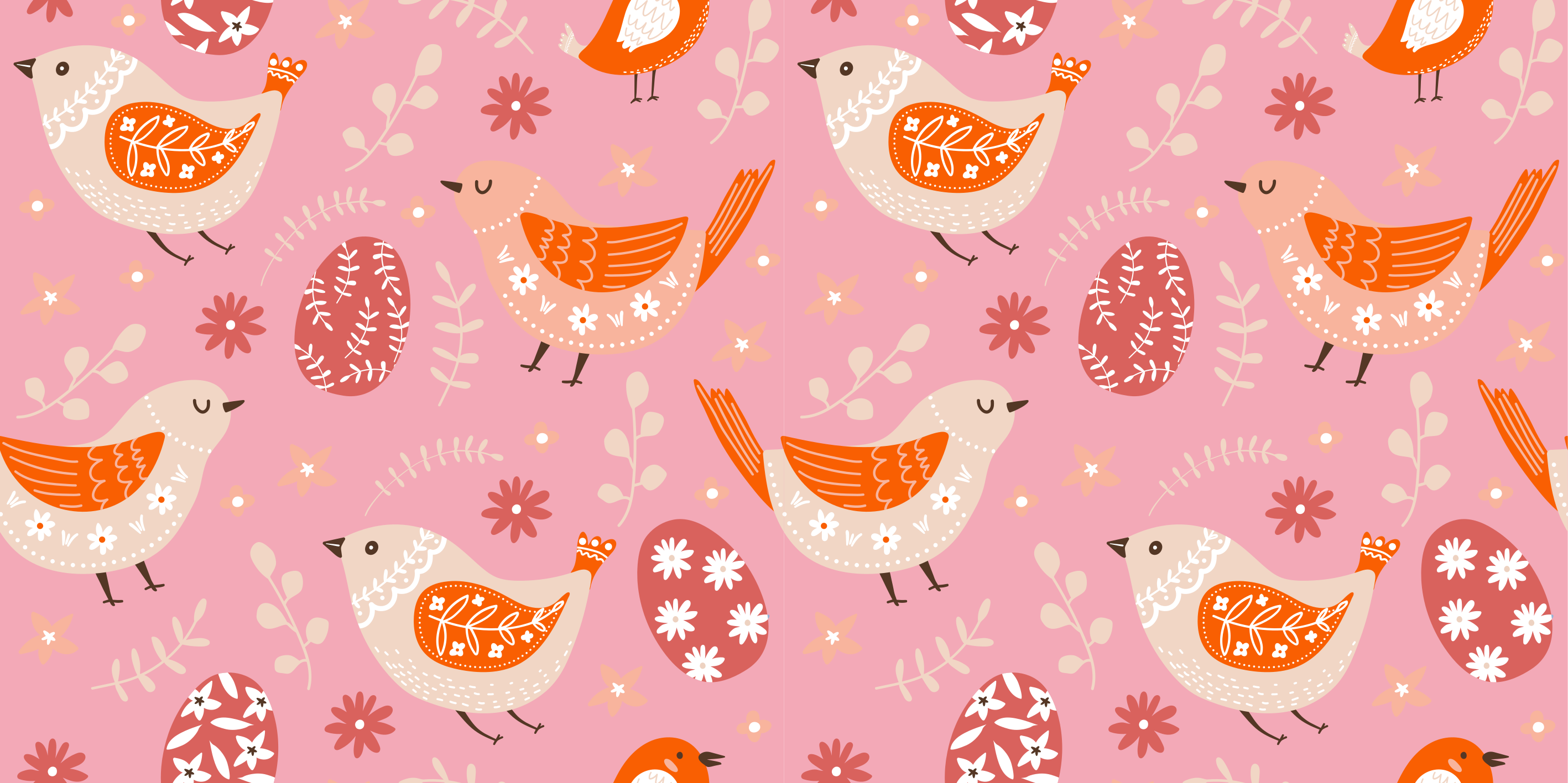 Tappeto vinile fiori motivo folk rosa con uccelli - TenStickers