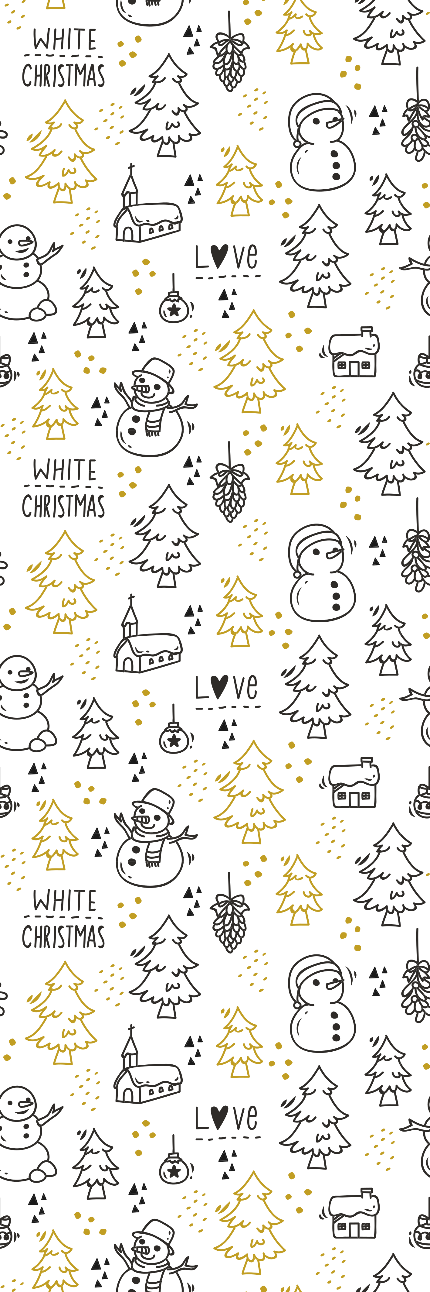 Tappeto vinile natale motivo doodle nero e oro - TenStickers