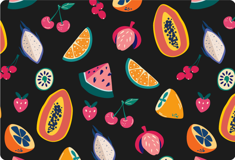 Tappeto vinile natura frutti multicolori su sfondo nero - TenStickers